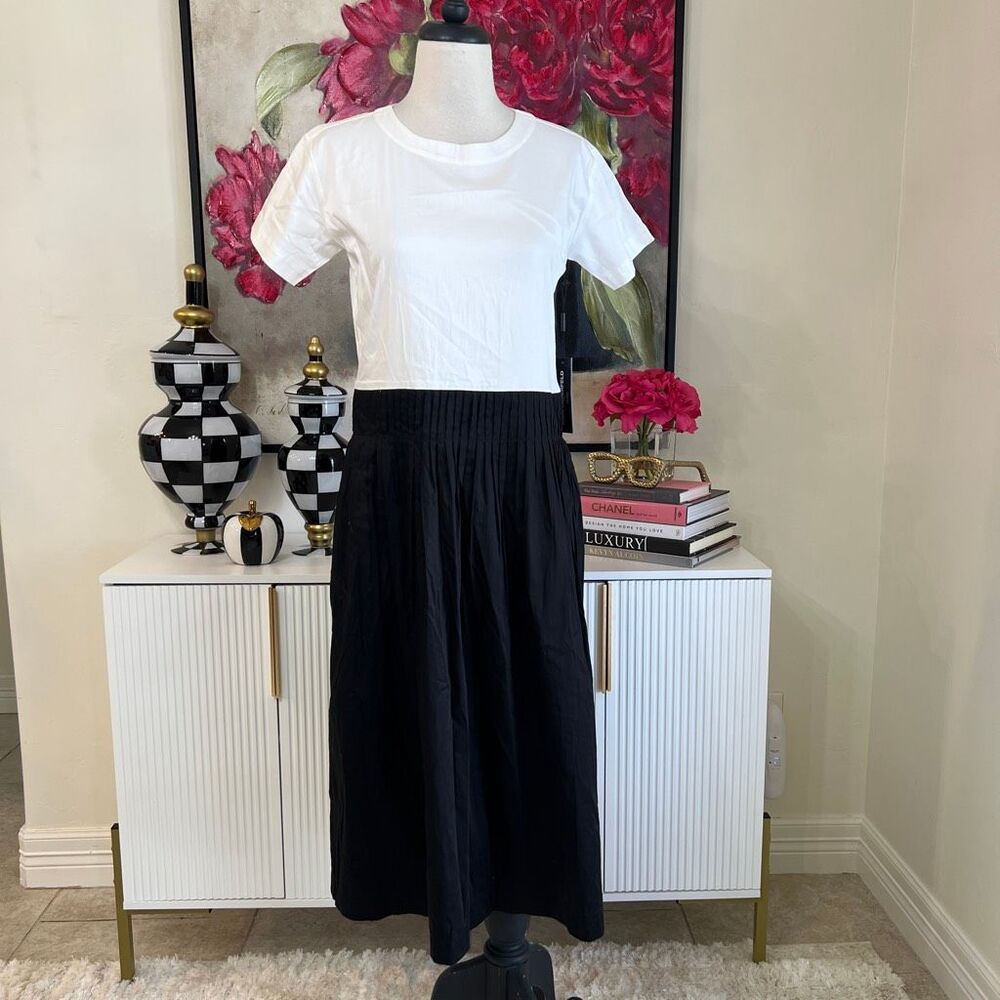 Karl Lagerfeld Women's Colorblock Pleated Midi Dress Black White Size 2 NWT